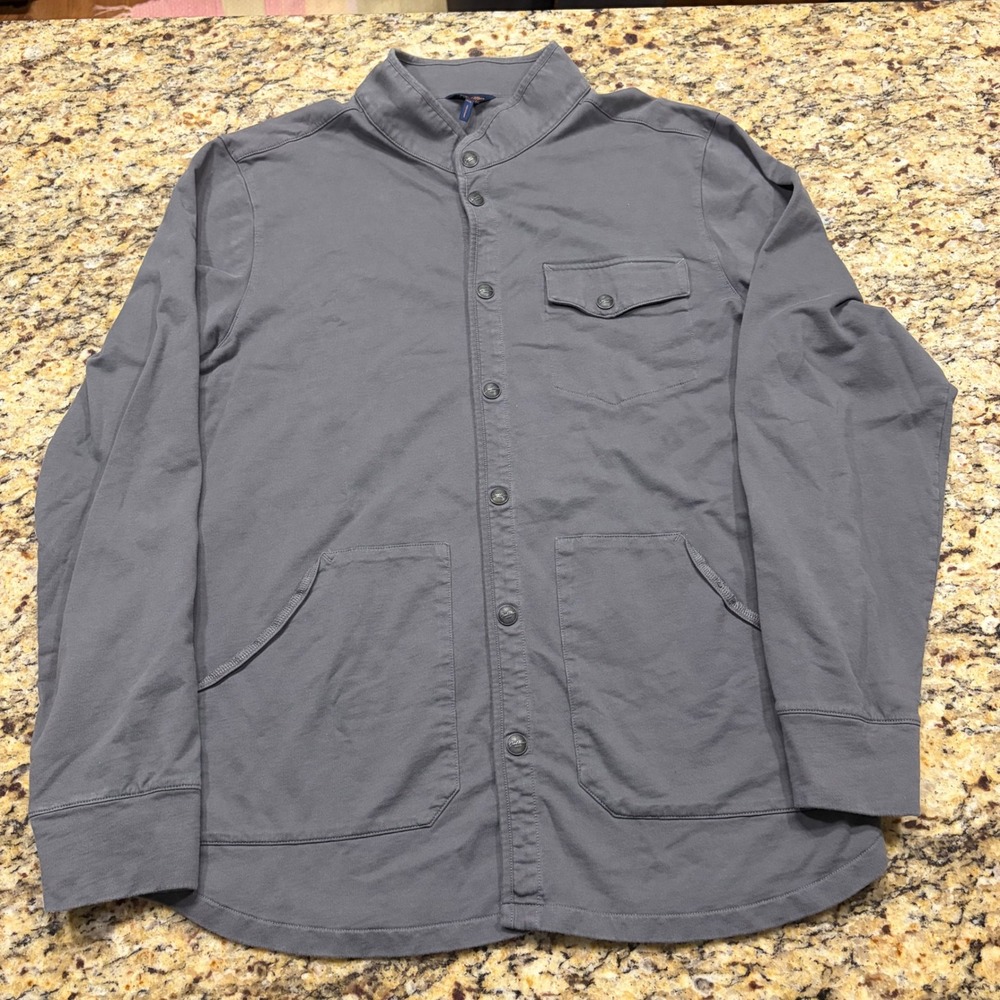 Good Man Brand Mens XXL Gray Mock Neck Button Front Shirt Jacket Pocketed ws